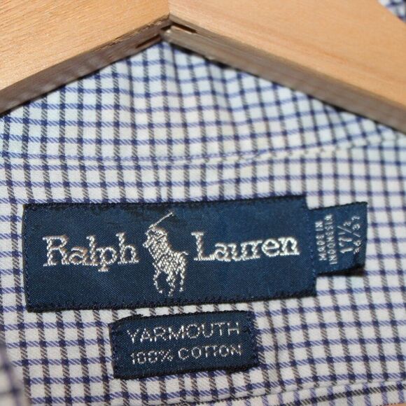 Ralph Lauren Black White Check 100% Cotton Blend Button-Up Shirts Men Size 17.5 - Picture 8 of 11